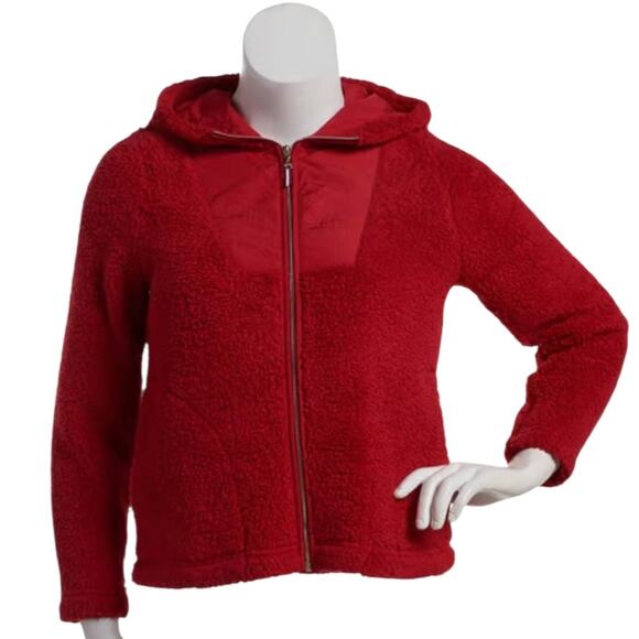 Tommy Hilfiger Tops - Tommy Hilfiger Women’s Sherpa Zip Front Hooded Jacket Red Size M